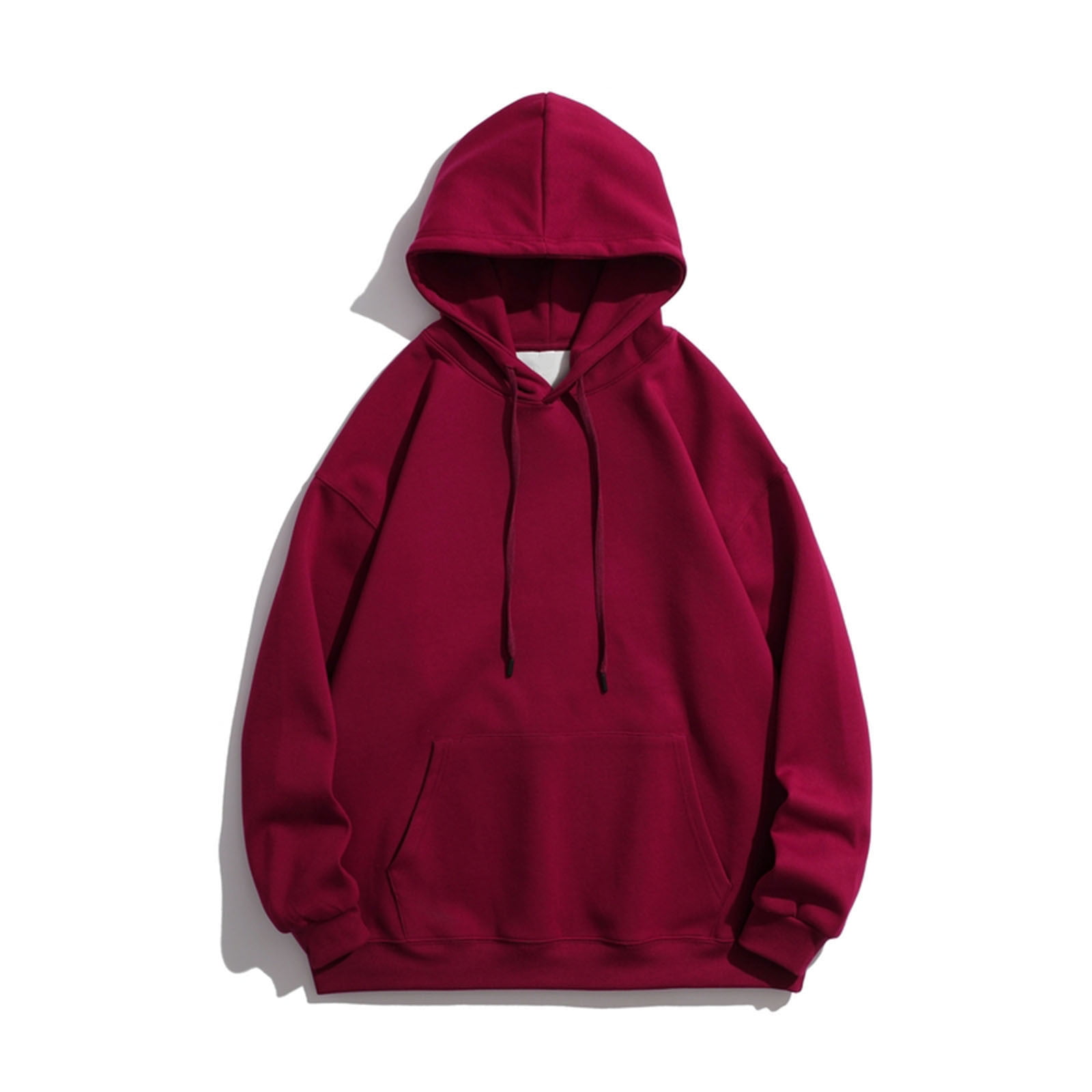 Cotton Hoodie for Men Solid Color Drawstring Pullover Long Sleeve Sweatshirt Winter Casual Crewneck Hooded Shirt M Wine Walmart