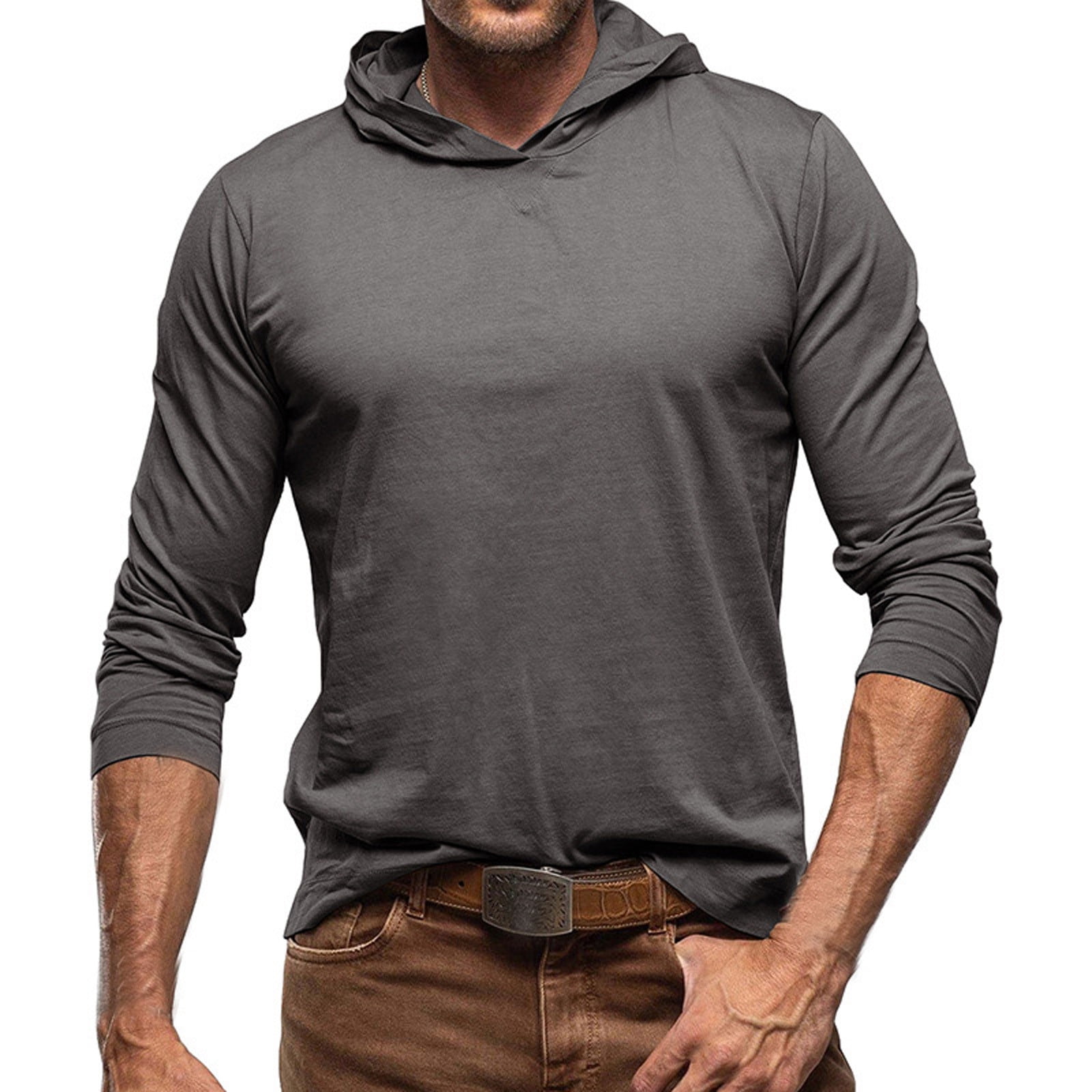 Cotton Hoodie for Mens Solid Long Sleeve Hooded Tops Casual Breathable ...
