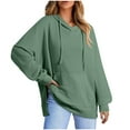 thumbnail image 1 of Cotton Hoodies Womens Trendy Waffle Textured Sweatshirts Oversized Solid Pullover Hooded Tops Front Pocket (L, Green 01), 1 of 3