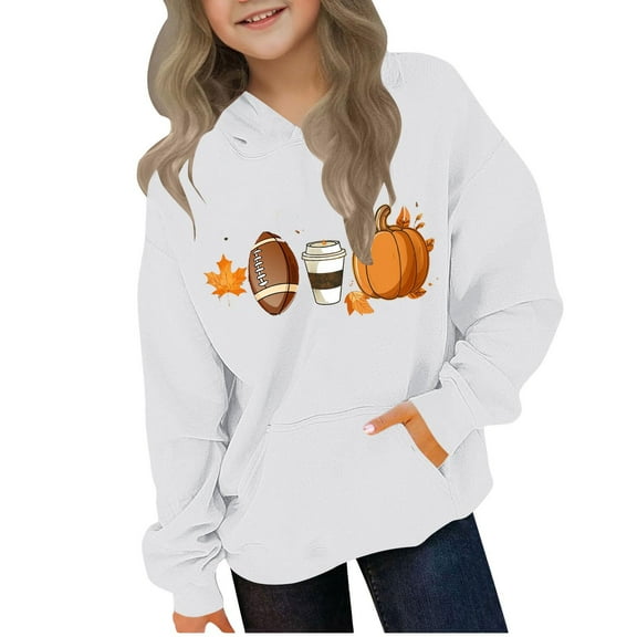 Cotton Hoodies for Boys Girls Pumpkin Halloween Outfit Loose Long Sleeve Hooded Graphic Sweatshirt Pullover Tops (11 Years, White 01)