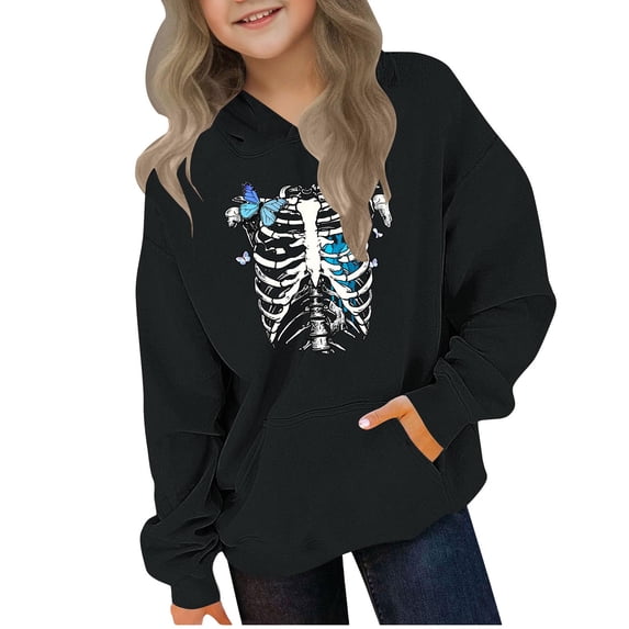 Cotton Hoodies for Boys Girls Pumpkin Halloween Outfit Loose Long Sleeve Hooded Graphic Sweatshirt Pullover Tops (5 Years, Black 05)