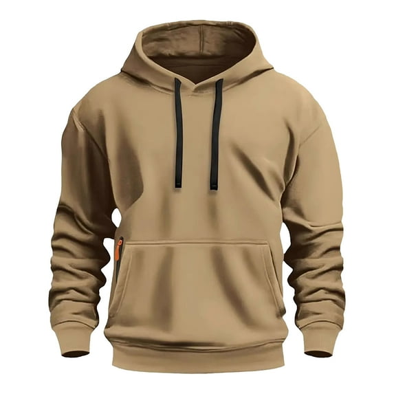 Cotton Hoodies for Men Drawstring Front Pocket Long Sleeve Hooded Plain Pullover Sweatshirts Fall Winter Tops (XL, Khaki)