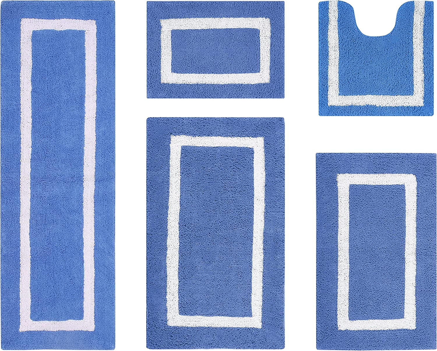 Cotton Hotel Collection Bath Mats Set, Blue & White Mats Tufted