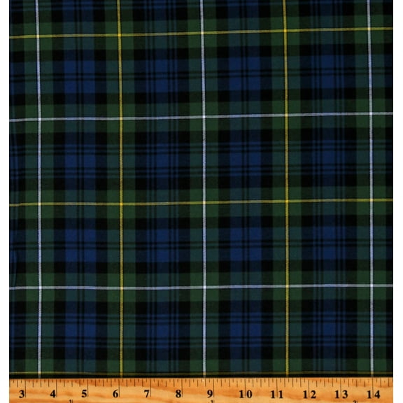 Cotton House of Wales Plaid Patterned Green Navy Cotton Fabric Print by the Yard (SRK-20681-73-LAKE)