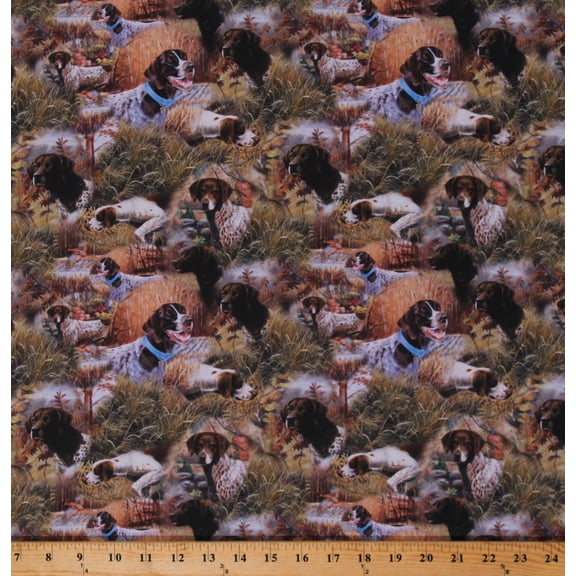 Cotton Hunting Dogs Spaniels Pheasants Show Dogs Allover Scenic Cotton Fabric Print by the Yard (68444-A620715)