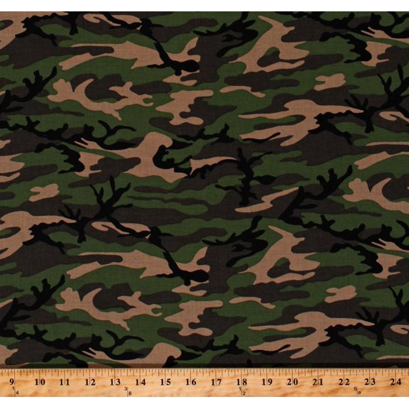Cotton Hunting Military Camoflauge Greens Browns Cotton Fabric Print by the Yard (9320M-1E)