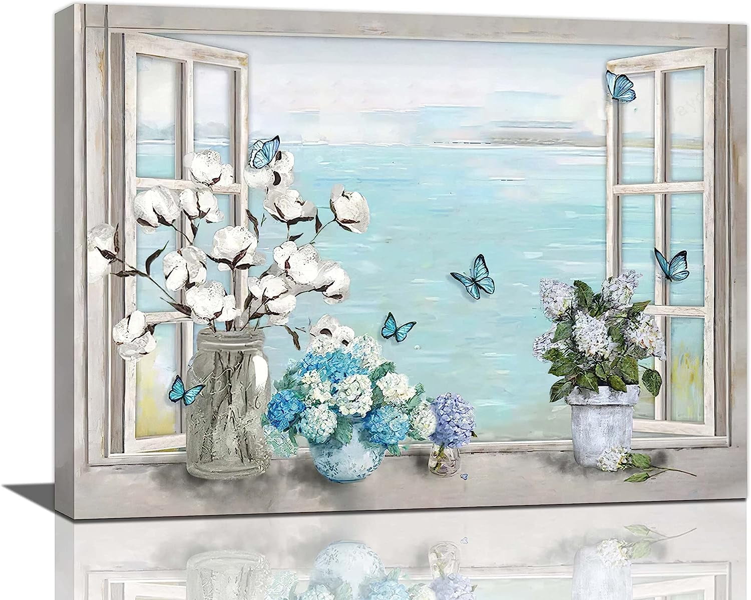 Cotton Hydrangea Bathroom Wall Art Farmhouse Flower Butterfly Pictures Floral Bathroom Wall