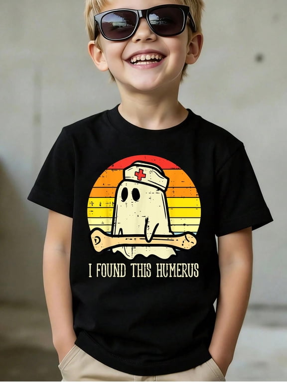 Cotton I Found This Humerus Funny Halloween Nurse Fall Scrub Kids T-Shirt Fun Print T‑Shirt