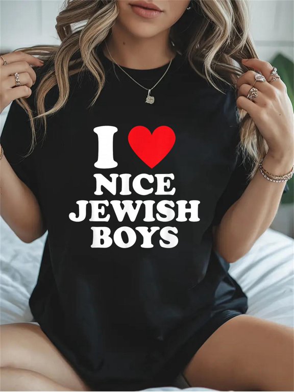 Cotton I Love Nice Jewish Funny Hanukkah Present I Heart Casual Graphic Daily T-Shirt