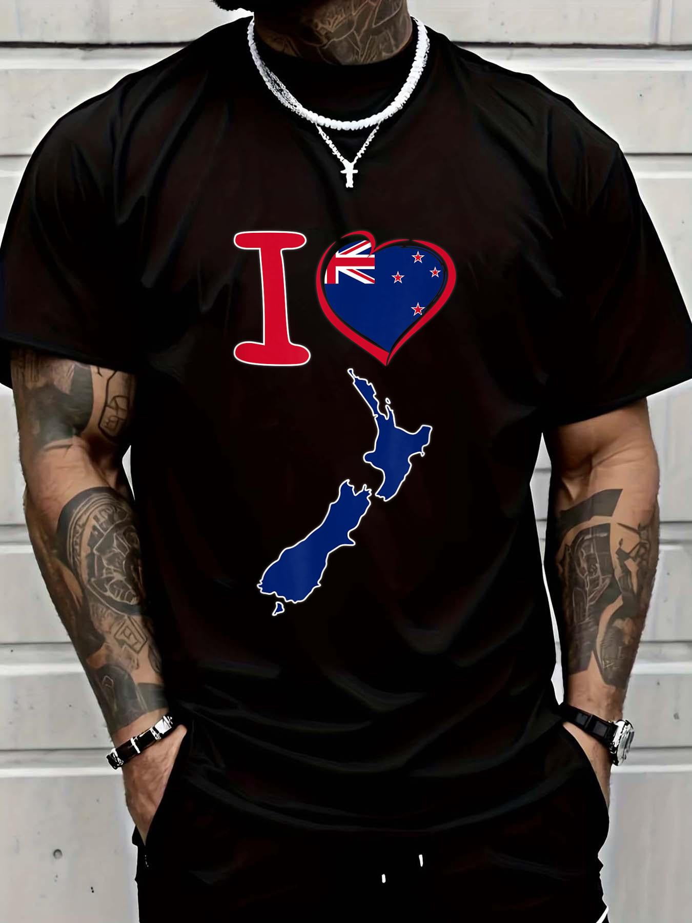 Cutton Map Cotton I love New Zealand. flag in shape of a heart, country map T ...