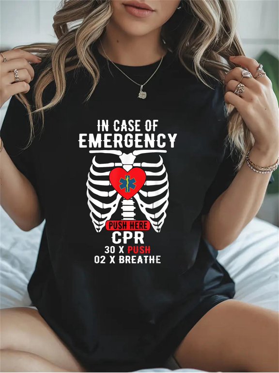Cotton In Emergency Case Push Here Paramedic EMT EMS Funny Casual Graphic Daily T-Shirt
