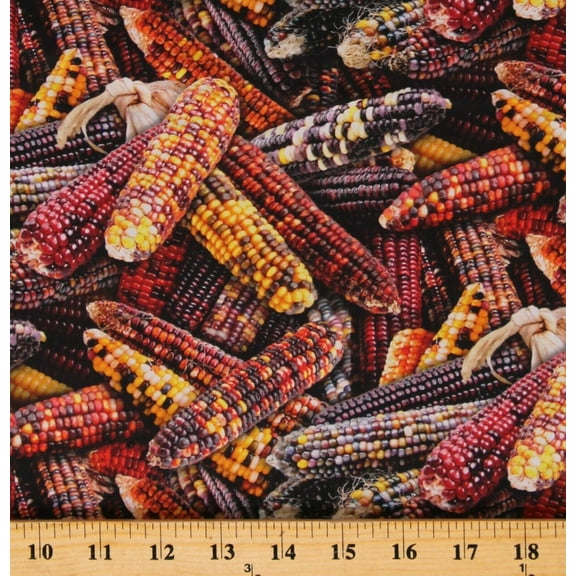 Cotton Indian Corn Flint Corn Thanksgiving Fall Autumn Food Festival Cotton Fabric Print by the Yard (595MULTI)