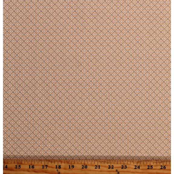 Cotton Indigo Cheddar II Circle in Diamonds Patterned Cream Cotton Fabric Print by the Yard (A-1145-L)