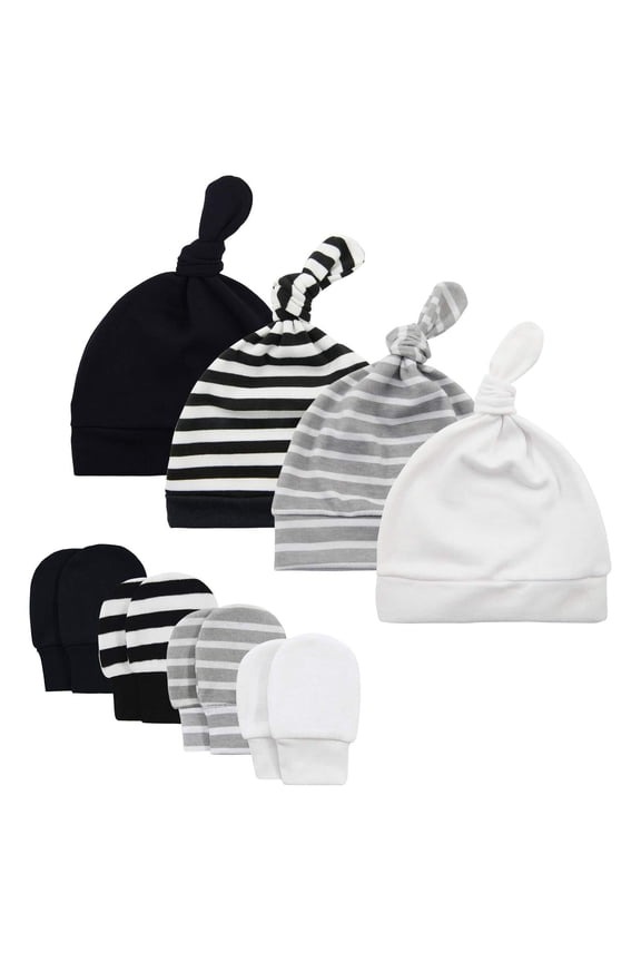 Cotton Infant Beanie Mitten Sets Knot Newborn Girl Cap Soft Baby Boys Girls Beanies Toddler boy winter Hats and Gloves 4 Sets for 0-6 Months