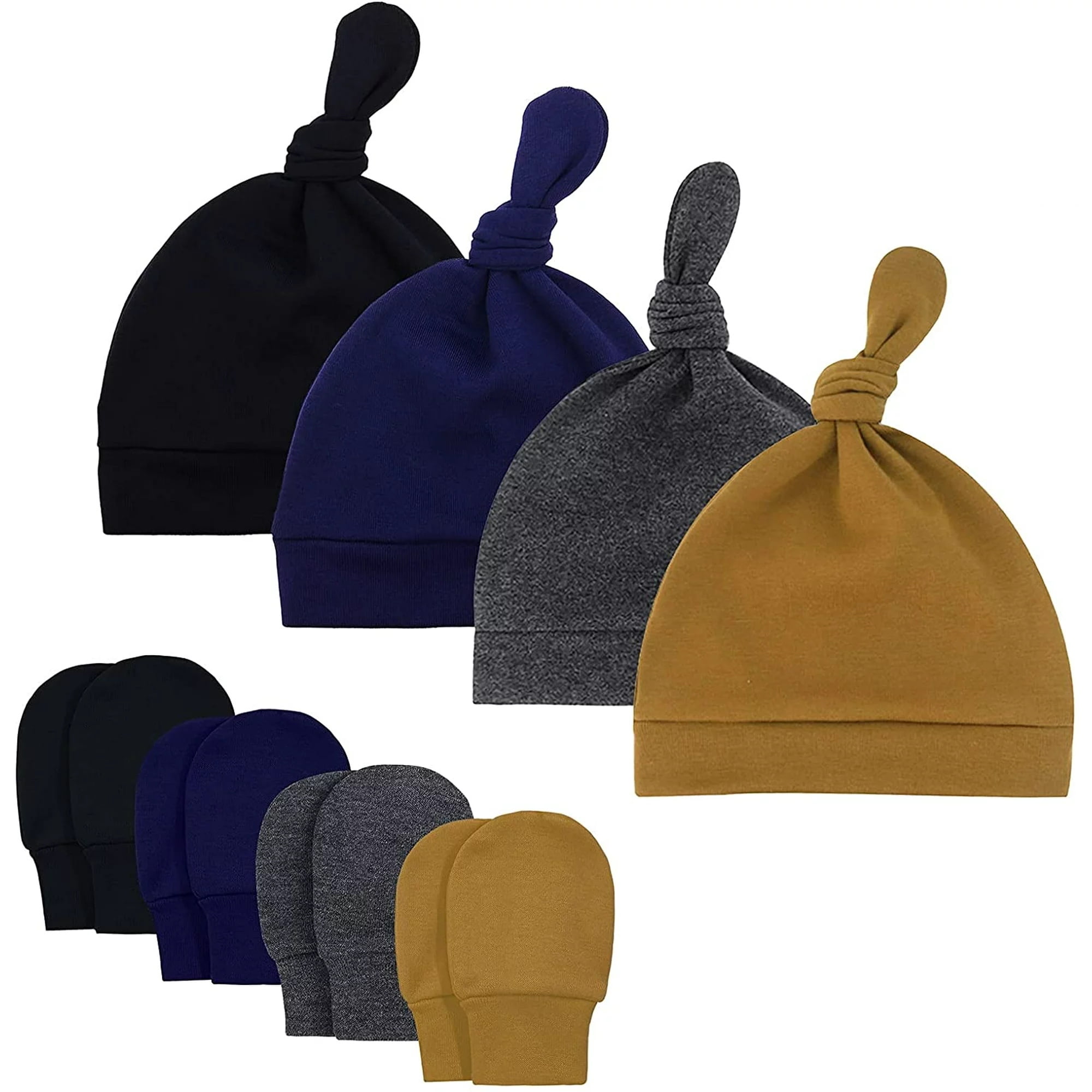 Cotton Infant Beanie Mitten Sets Knot Newborn Girl Cap Soft Baby Boys