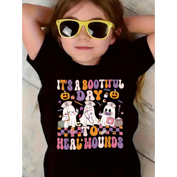 Cotton It's A Bootiful Day To Heal Wounds Nurse Halloween Kids T-Shirt Fun Print T‑Shirt