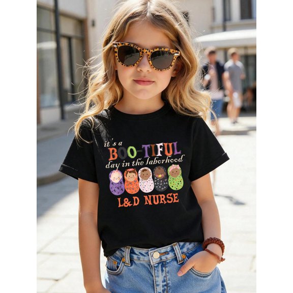 Cotton It's BOO-TIFUL Day in The Laborhood L&D Nurse Halloween Kids T-Shirt Fun Print T‑Shirt
