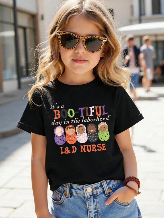 Cotton It's BOO-TIFUL Day in The Laborhood L&D Nurse Halloween Kids T-Shirt Fun Print T‑Shirt