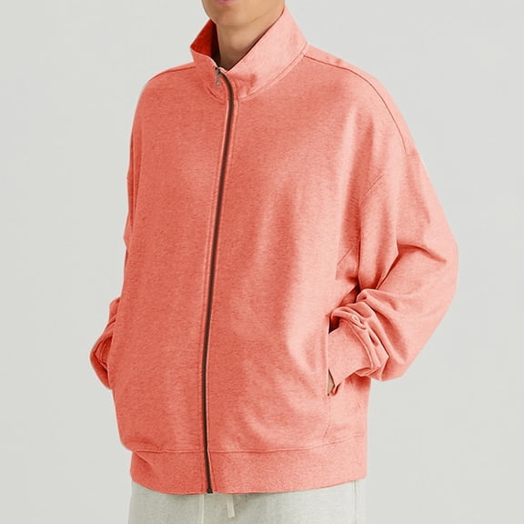 Cotton Jackets for Men Long Sleeve Zip Up Stand Collared Coats Mens Casual Solid Lightweight Comfort Going Out Work Outerwear Jacket with Pockets