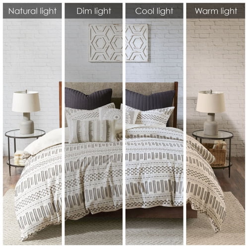 Cotton Jacquard Comforter Mini Set Ivory/Charcoal King/Cal King