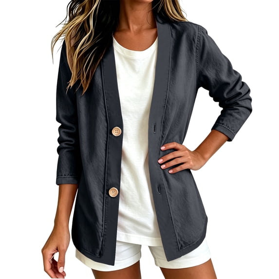 Cotton Jeans Blazer for Womens Long Sleeve Loose Casual Blazer Jackets