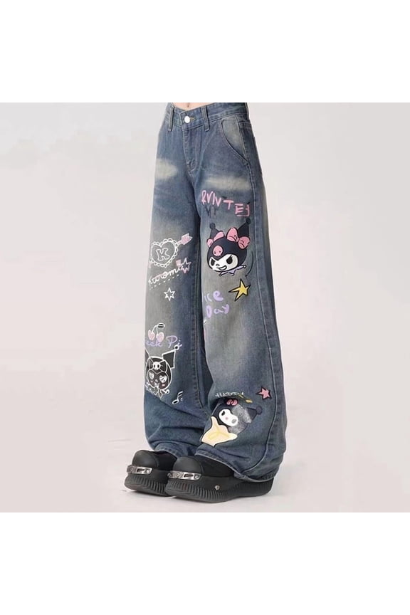 Cotton Jeans Y2k Cartoon Comfort Outdoors Loose Wide Leg Pants Cute Originality Straight Leg Pants Sweet Gift