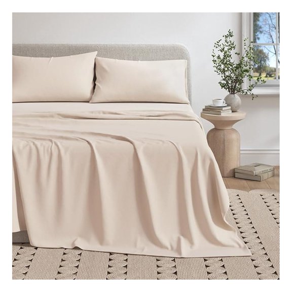Cotton Jersey Knit King Sheet Set - Ultra-Soft, Stretchy, Heathered Melange Bed Sheets - Cozy, Soft T-Shirt Sheet & Pillowcase Set (Oatmeal)