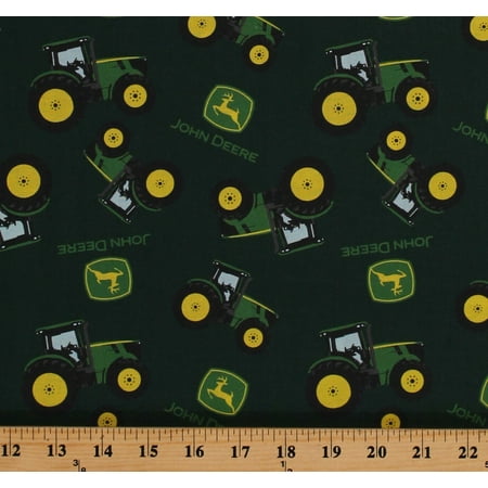 Cotton John Deere Tractors Allover Farming on Dark Green Cotton Fabric Print by the Yard (70219-6470715)