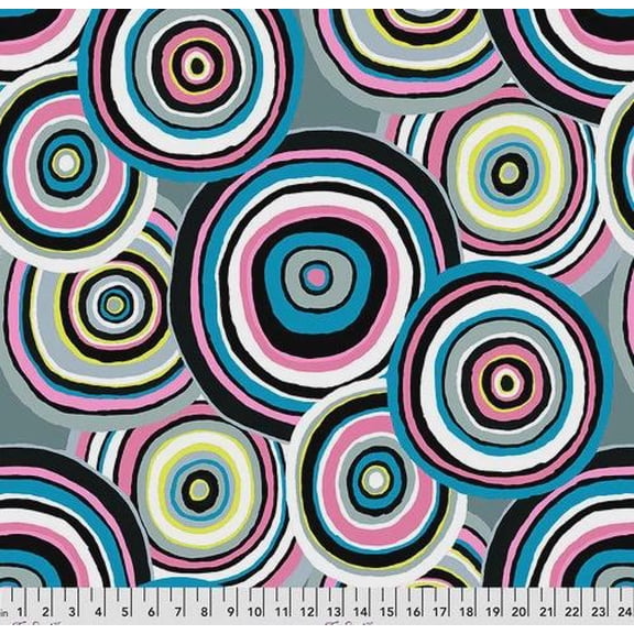 Cotton Kaffe Fassett 85 and Fabulous Overlapping Circles Colorful Rings Officially Licensed by Free Spirit Cotton Fabric Print by the Yard (PWGP067-BLACK)