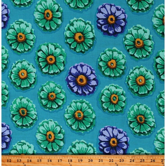 Cotton Kaffe Fassett 85 & Fabulous Zinnia Blue Floral Flowers Cotton Fabric Print by the Yard (PWGP031.BLUE)