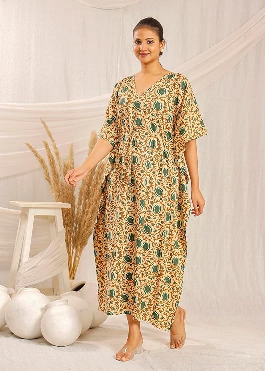 Magic Bedding Cotton Kaftan for Women Soft 100% Cotton, Long Flowing Dress, Ideal for Beach, Lounge, or Sleepwear Coverup for Vacation or Home Long