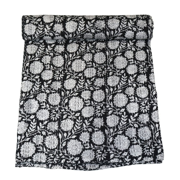 Cotton Kantha Quilt Flower Design Size ( Double 90" x 108" )