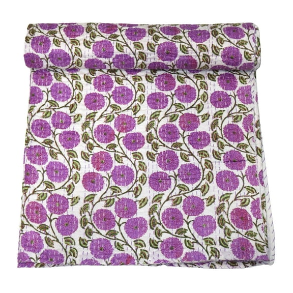Cotton Kantha Quilt Flower Design Size ( King 108" x 108" )
