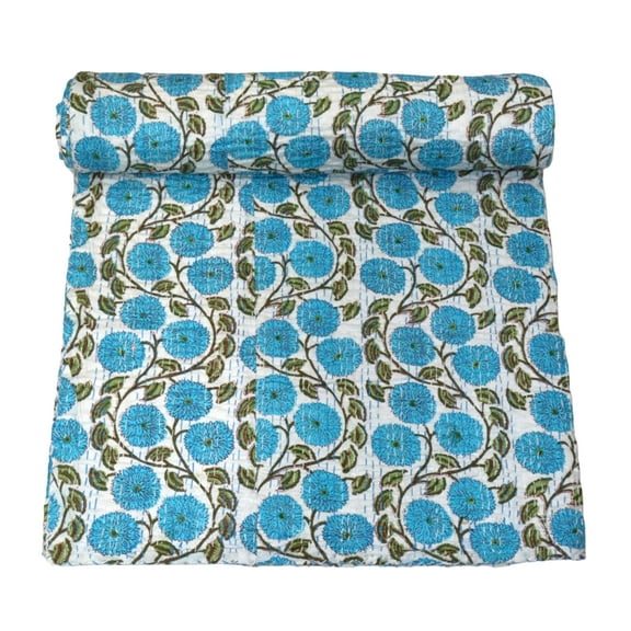 Cotton Kantha Quilt Flower Design Size ( Single 60" x 90" )