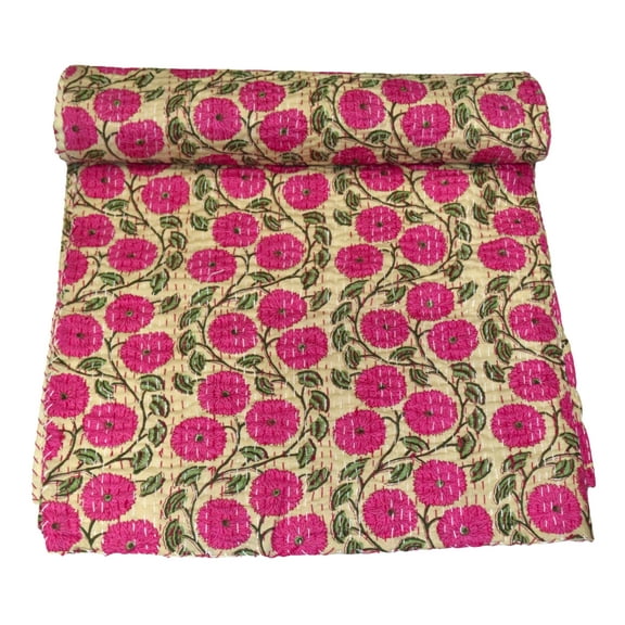 Cotton Kantha Quilt Flower Design Size ( Single 60" x 90" )