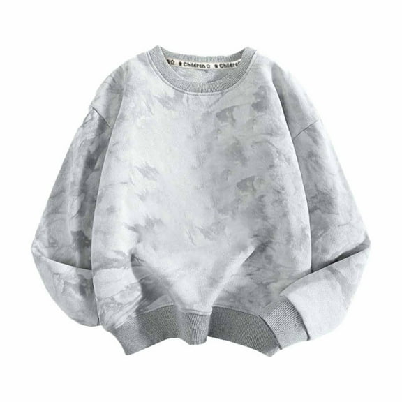 Cotton Kids Boys Girls Tie Dye Sweatshirt Casual Loose Crewneck Long Sleeve Fall Pullover Hoodies Tops with Pockets for Gifts,Gray 1,3 Years