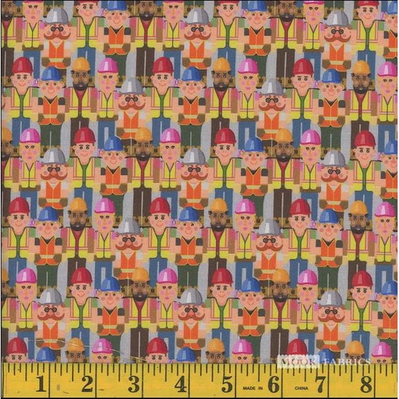 Cotton Kids Construction Builders Workers Vests Packed Humans Mook Fabrics Cotton Fabric Print by the Yard (CA61220)