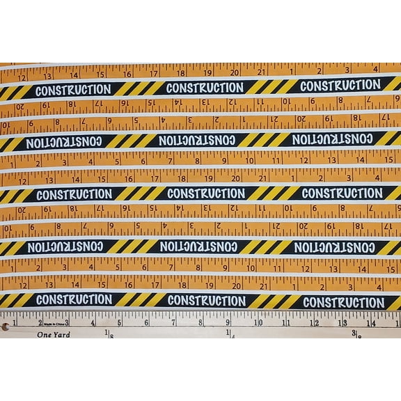 Cotton Kids Construction Tape Measures Markings Rulers Inches Mook Fabrics Orange Cotton Fabric Print by the Yard (116281)