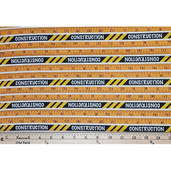 Cotton Kids Construction Tape Measures Markings Rulers Inches Mook Fabrics Orange Cotton Fabric Print by the Yard (116281)