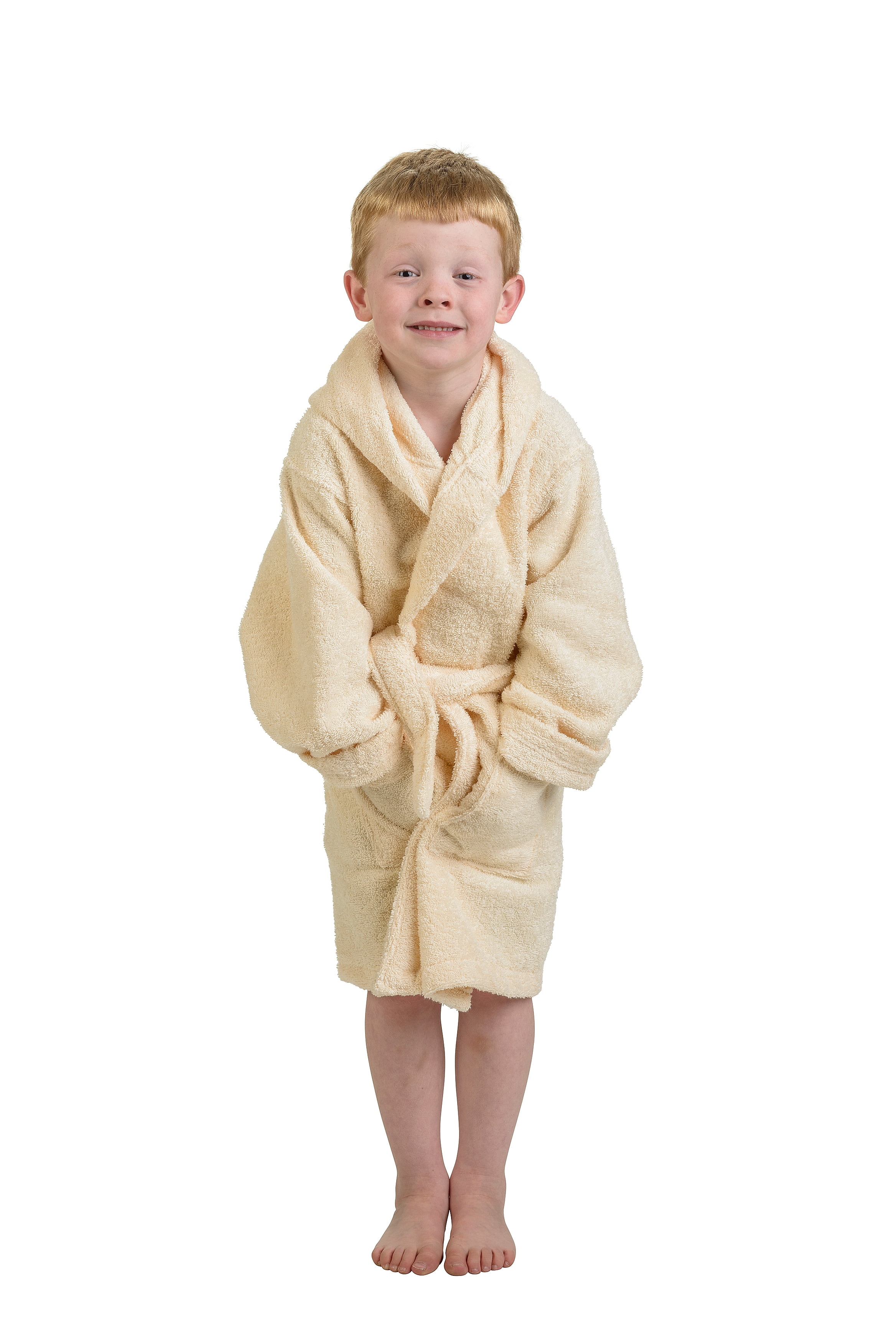 Cotton Kids Soft Lightweight Hooded Bathrobe, Small/Medium, Ivory