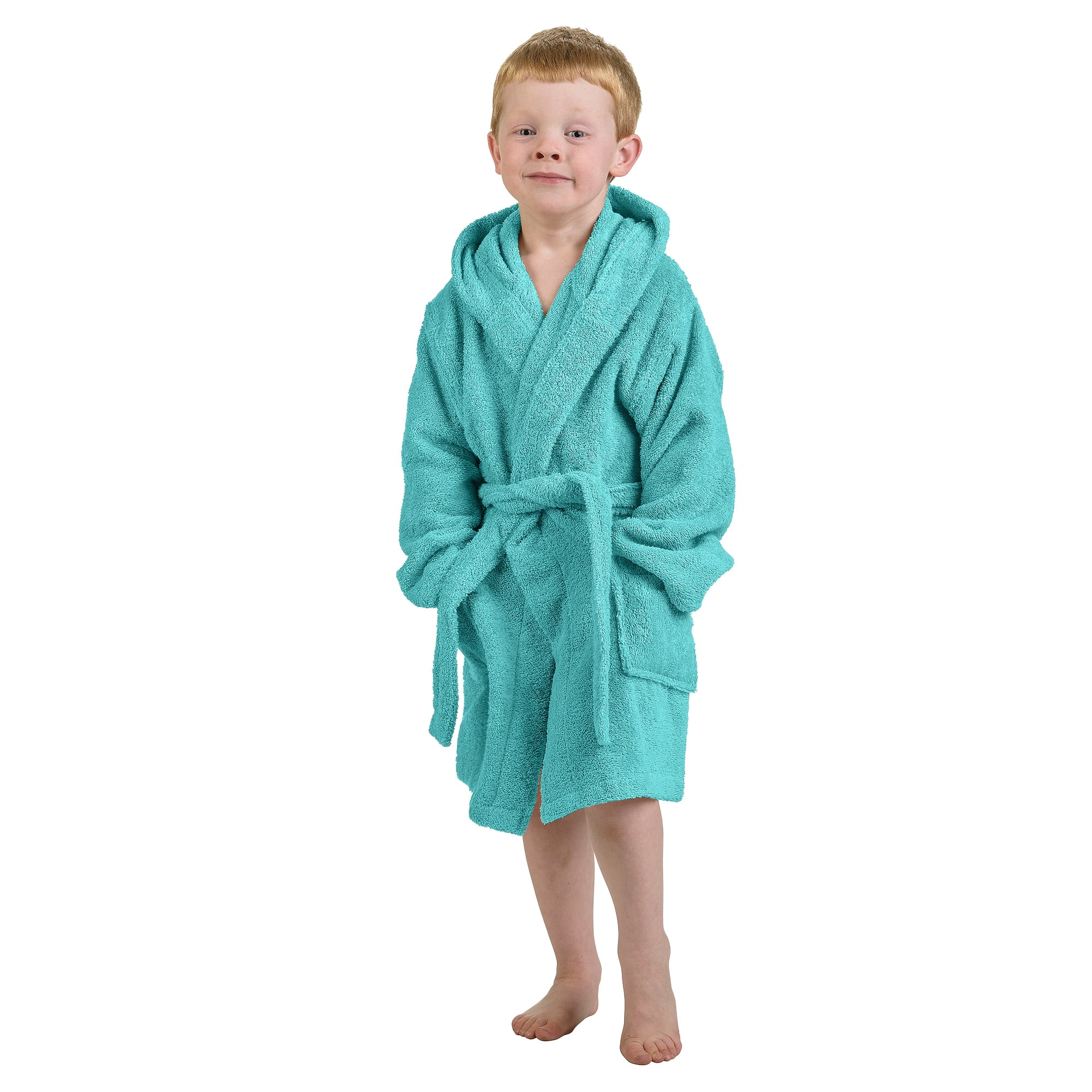 Cotton Kids Soft Lightweight Hooded Bathrobe, Small/Medium, Teal