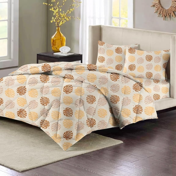 Cotton King Size Double Bedsheet 1 AC Comforter & 2 Pillow Covers | 90 X 100 Inches, Beige & Brown - Perfect Gift Set Wedding, Anniversary | 4 Pc Bedding Set