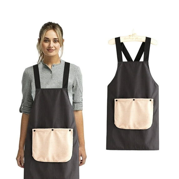 Cotton Kitchen Apron for Women, Dirt-Proof Waterproof Bib Apron with Large Pockets, Adjustable Cooking & Gardening Apron, Solid Color