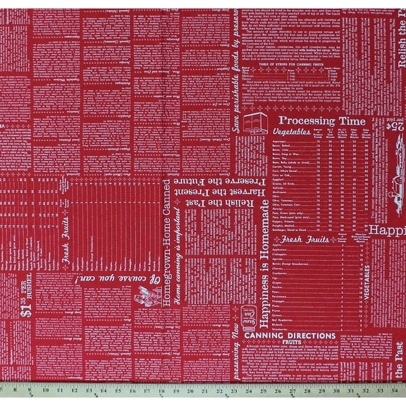 Cotton Kitchen Canning Instructions Recipes Baking Country Farm Girl Vintage Red Cotton Fabric Print by the Yard (C7871-RED)