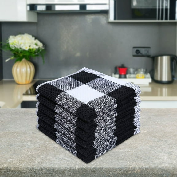 Cotton Kitchen Dish Cloths, Plaid Kitchen Towels, Reusable Cleaning Rag, Ultra Soft Absorbent Quick Drying Dish Towels, Multiweave Wash Cloths Dish Towel (28x13In)
