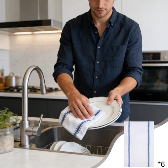 Cotton Kitchen Towels, Oversized Dish Towels, Herringbone Weave Absorbent Cleaning Cloths for Dishes, Countertops, Household Cleaning, 24x18 Inches, Set of 6