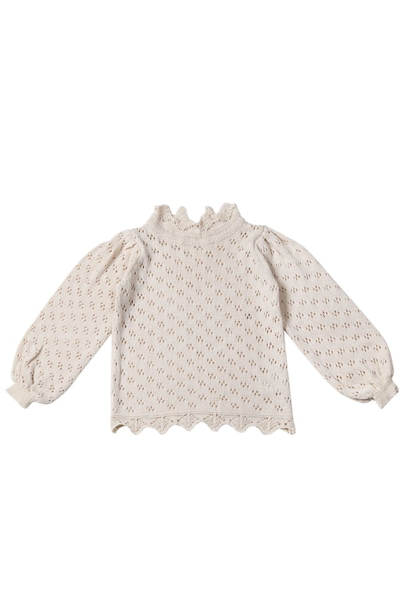 Cotton Knit Pullovers Kids Crochet Ruffle Sleeves Blouses Lovely Princess-style Top Clothes Knitted Sweatshirt