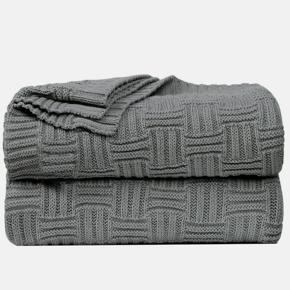 Unique Bargains 100% Cotton Cable Knit Sofa Throw Blanket Grey 47" x 70"