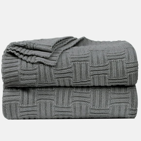 Unique Bargains 100% Cotton Cable Knit Sofa Throw Blanket Grey 47" x 70"