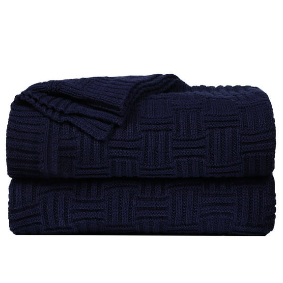 Unique Bargains 100% Cotton Cable Knit Sofa Throw Blanket Navy Blue 47" x 70"